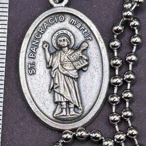 Saint St Pancras Pancracio Martyr Italy Religious Medal on Long Steel Necklace